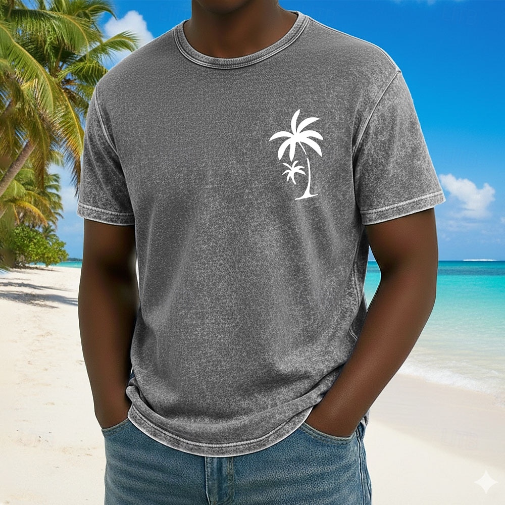 Homme Cocotier T-shirt T-shirt à lavage minéral Manche Courte T-shirt Lavage à l'acide Col ras du cou Chemise Vintage Rétro Occasionnel Plage Voyage Bleu Violet Gris Été Printemps Vêtement Tenue M L de 2026 ? $21.99 –P3