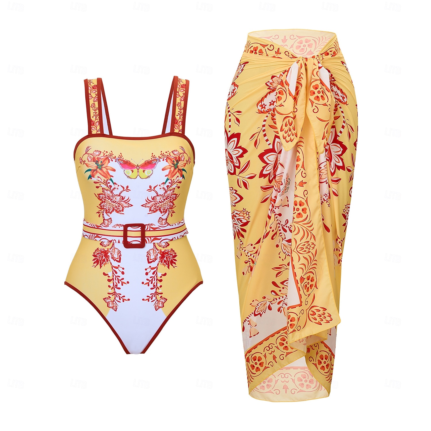 Damen Badeanzug Einteiler Zweiteilig Monokini Rock Bademode Bauchkontrolle Hohe Taille Schlank Rückenfrei Urlaub Strandbekleidung Blumen V Ausschnitt Ärmellos Badeanzüge 2026 - $48.99 –P5