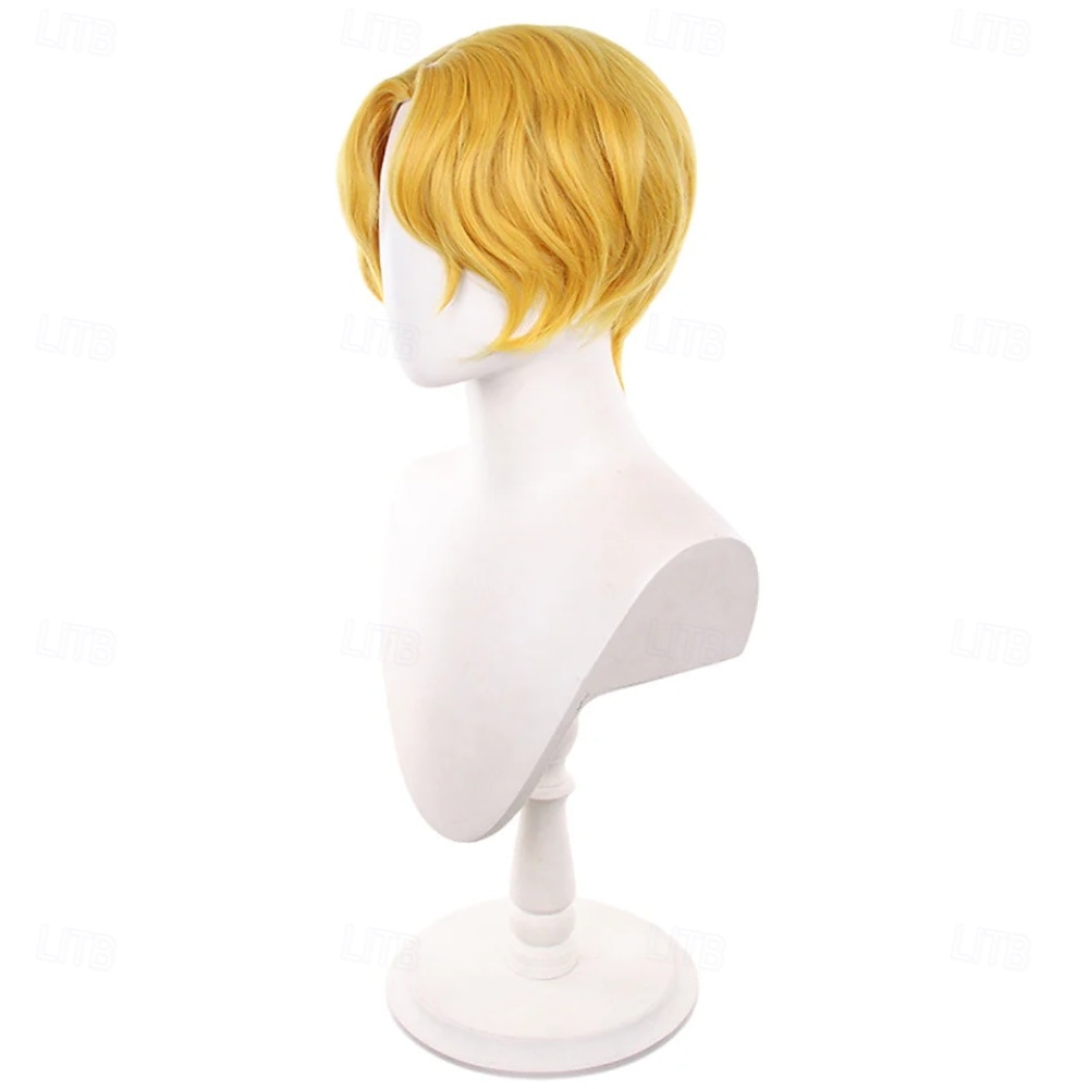 Anime pruik met korte gouden middenscheiding in oceaanavonturiersstijl voor cosplayfeestjes 2026 - $24.99 –P5