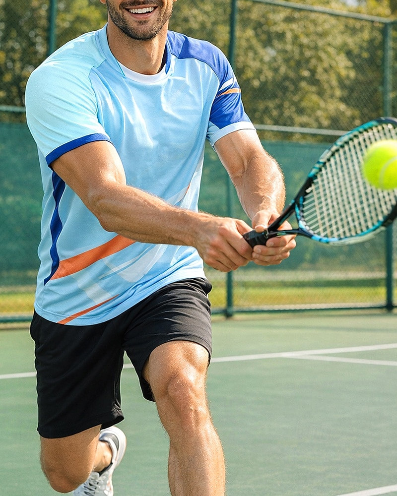 בגדי ריקוד גברים קולור בלוק סט ספורט חולצות ומכנסיים קצרים סט טניס שרוולים קצרים 2חלקים ייבוש מהיר מתיחה פתילת לחות נושם טניס גולף פיקלבול צווארון עגול קצר מכנסיים קצרים צמרות לבן כחול ים כחול בהיר 2026 - $34.99 –P4