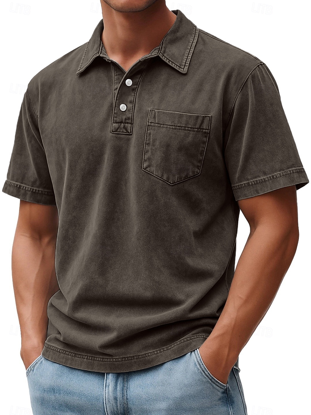 Homme Polo Chemise 100% coton délavée à l'acide Occasionnel Fête Revers Manche Courte Mode Basique Uni Vintage Affligé Été Printemps Toutes saisons Coupe régulière Marron foncé Noir Vert Claire Rose de 2026 ? $31.99 –P6