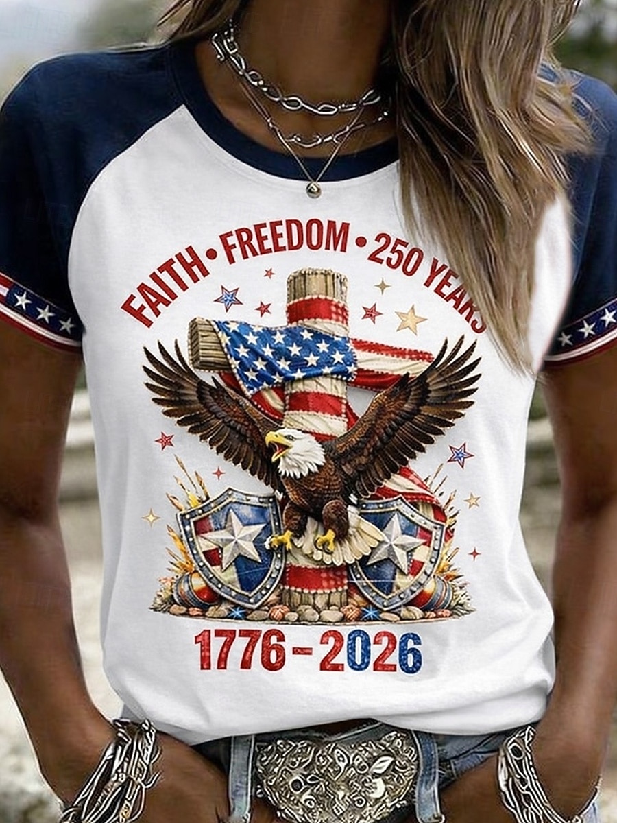Amerikanischer Unabhängigkeitstag Damen T Shirt Druck Grafik Buchstabe Amerikanische Flagge Vintage Stilvoll Klassisch Kurzarm Rundhalsausschnitt Normale Oberteile Täglich Weiß Rote Sommer Frühling 2026 - $21.99 –P4