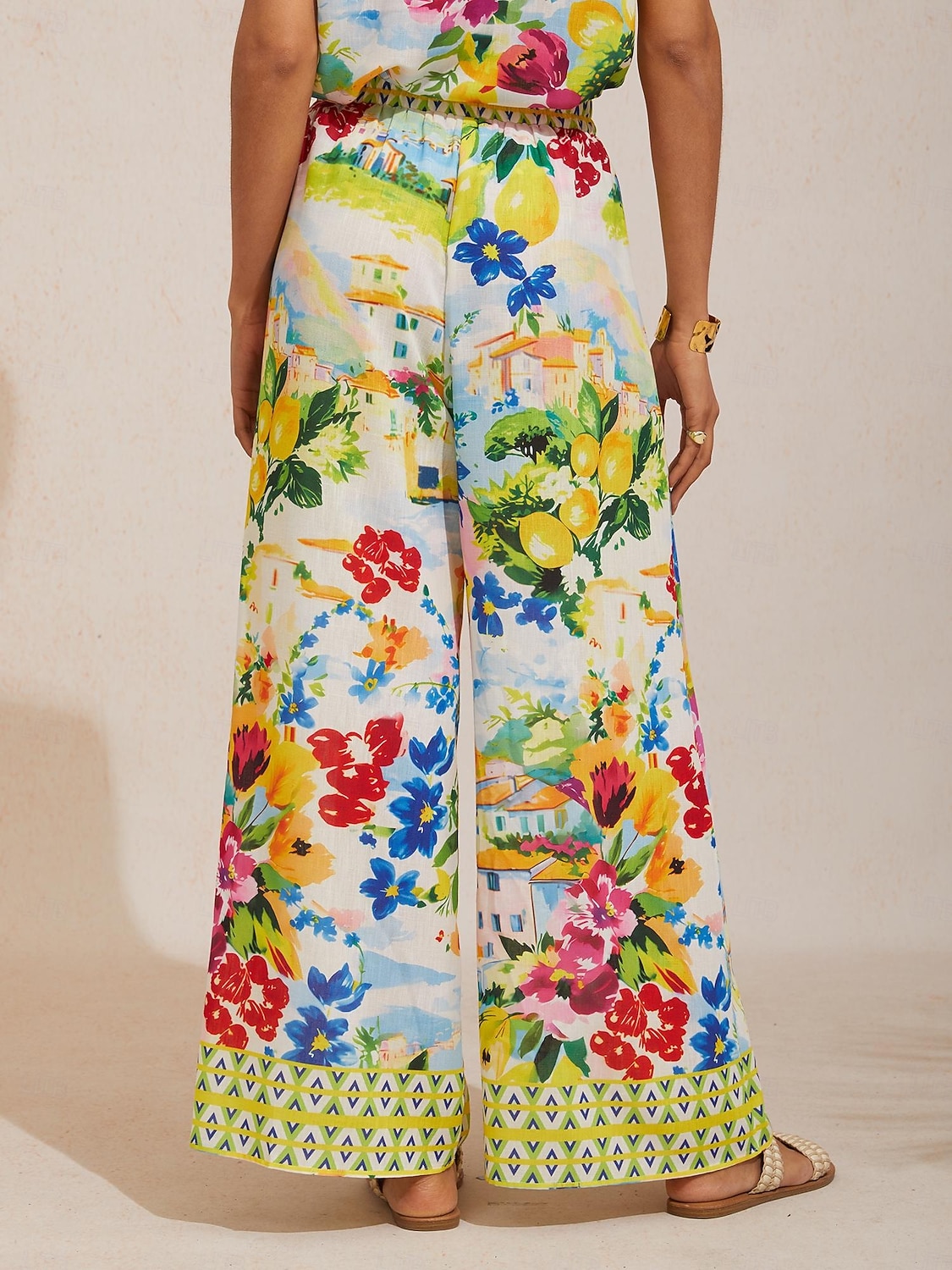 pantaloni a gamba larga effetto lino leggero, perfetti per le vacanze in un giardino di agrumi. del 2026 a $67.99 –P1