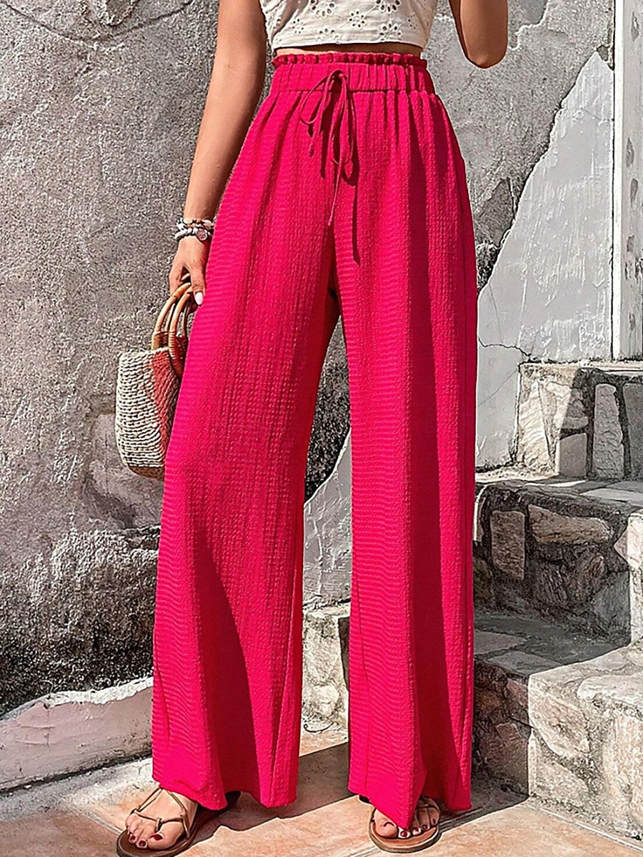 Women's Wide Leg Chinos Vacation Streetwear Casual Full Length Medium Waist Plain Drawstring Pocket Elastic Waist Comfy Comfort Breathable Micro-elastic Daily Outdoor Streetwear Pea-Green Black Red 2026 - $22.99 –P3
