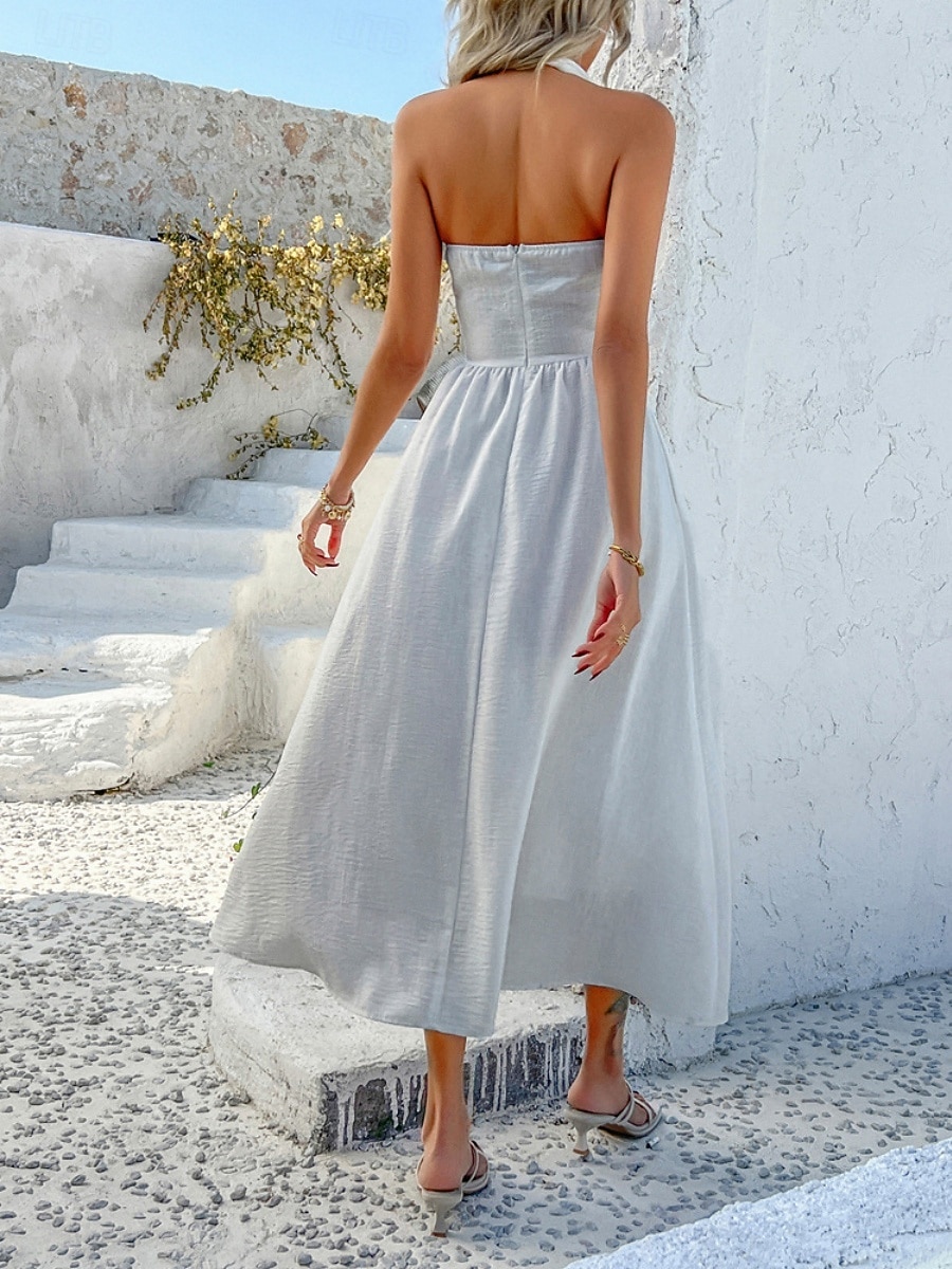 Mujer Vestido Midi Vestido blanco Vestido de cuello halter Elegante Moda Moderno Exterior Vacaciones Noche Ajuste regular Plano Sin Mangas Cuello halter Azul Piscina Negro Blanco Rosa Verano Primavera 2026 - $42.99 –P3