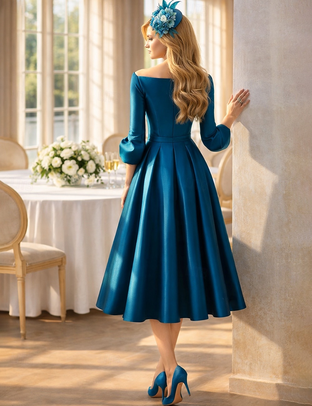 A-Linie Tee-Länge Cocktailkleider Partykleider Elegant Mutter Dreiviertelarm V Ausschnitt Formell Hochzeitsgast Satin mit Falten 2026 - $120.99 –P2