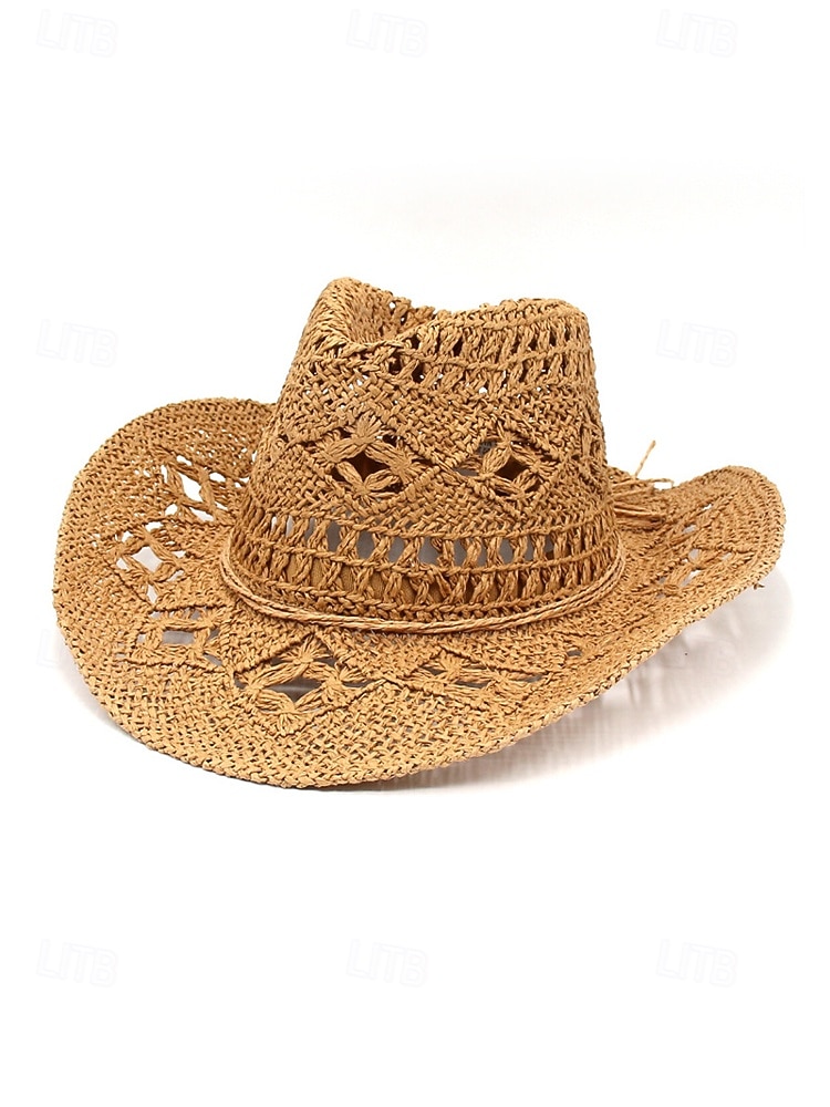 Ανδρικό ψάθινο καουμπόικο καπέλο western σε πολλά χρώματα, υφαντό καλοκαιρινό καπέλο ηλίου για διακοπές στην παραλία, ρούχα western στυλ, ρούχα σε θέρετρα και καλοκαιρινά πάρτι 2026 - $42.99 –P8