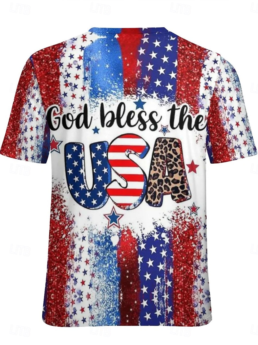 American Independence Day Women's T Shirt Print Graphic Letter American Flag Stylish Classic Casual Short Sleeve Crew Neck Regular Tops Daily Blue Summer Spring 2026 - $22.99 –P2