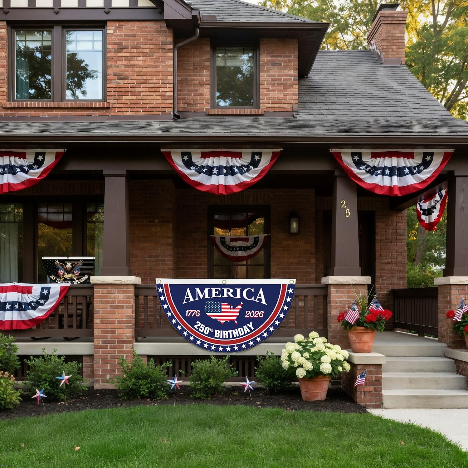 2PCS U.S. 250-årsjubileumsflagga 1,5X3 FT 1776-2026 Fläktflaggor Patriotiska stjärnor gårdsskyltar hängande dekoration för utomhus ytterdörr veranda välkomnande bakgrund med mässingsöglor 2026 - $18.99 –P5