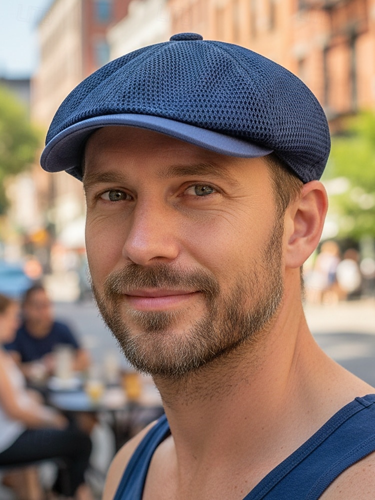 2026年 メンズ用通気性メッシュニュースボーイキャップ、複数色展開、軽量ポリエステルアイビーハット、普段使い、旅行、休暇、夏の屋外スタイリングに最適  コレクション – $14.99 –P3