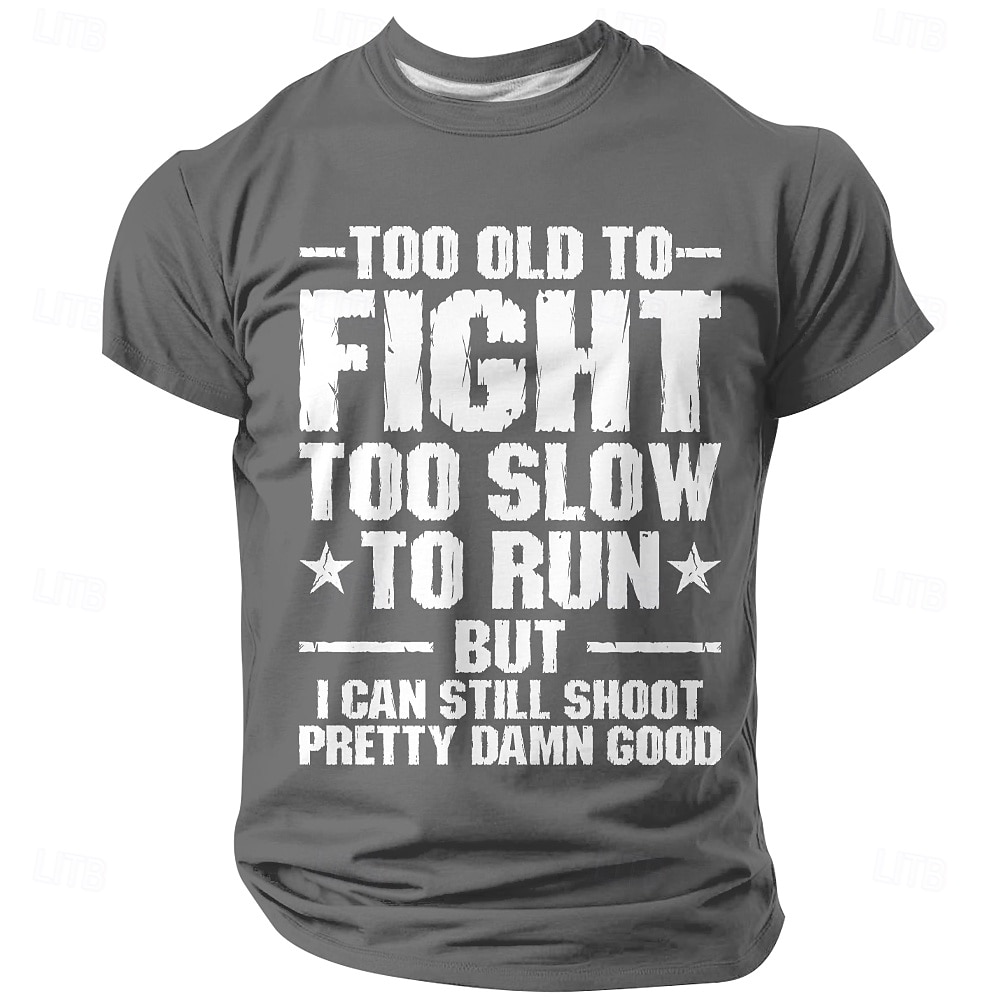 Maglietta da uomo divertente con scritta "troppo vecchio per combattere, troppo lento per correre", verde militare, ancora spara, grafica, regalo tattico per veterani, abbigliamento 2A, stampa effetto del 2026 a $21.99 –P3