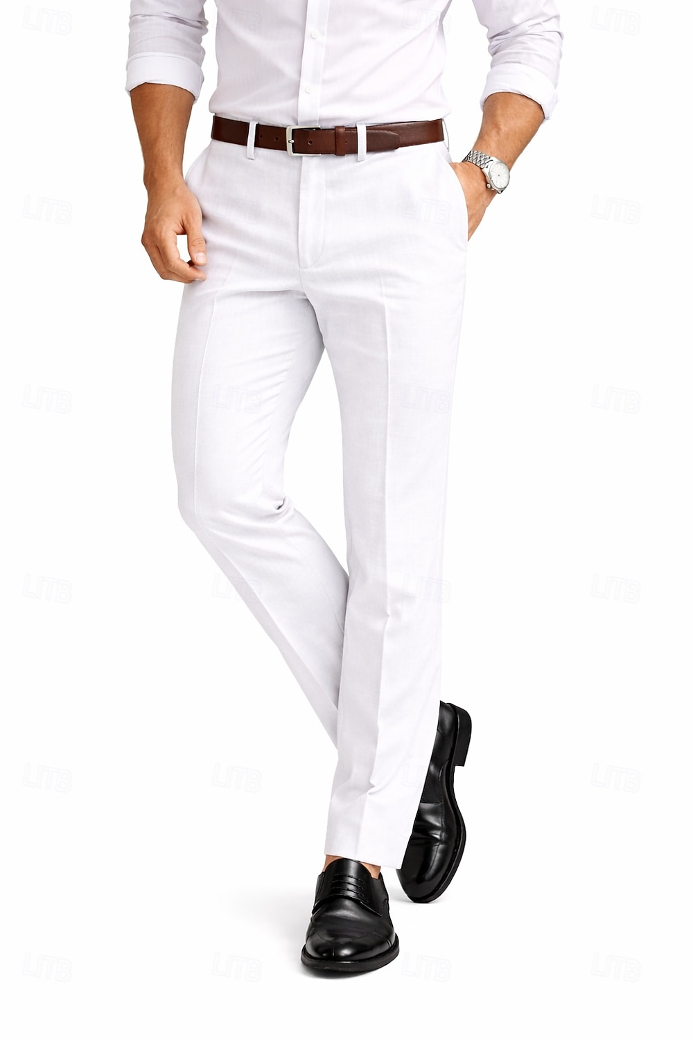 Uomo Cotone Lino Pantaloni Eleganti Pantaloni casual Affari Ufficio Vintage Classico & Senza Tempo Formale Bianco Rosa Borgogna Primavera & Estate Pantaloni Tinta unica Vestibilità aderente Lungo del 2026 a $39.99 –P5