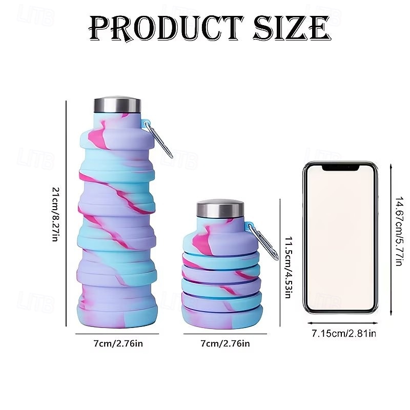 hopfällbar teleskopisk vattenflaska, splittersäker silikon sportflaska med karbinhake, bärbar &återanvändbar, vikbar design, lättviktig &hållbar för camping, vandring, gym, cykling &utomhussporter 2026 - $15.99 –P3