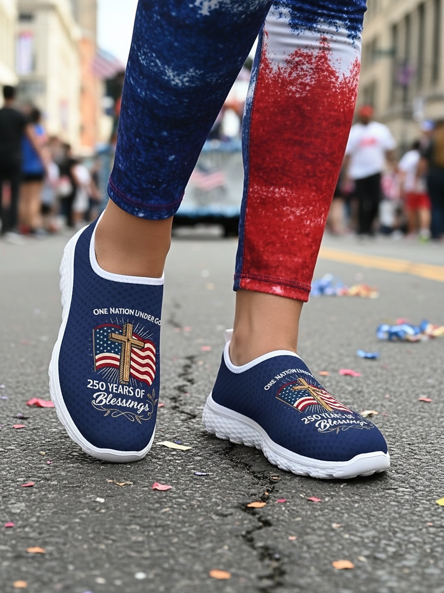Women's Blue Patriotic Slip-On Sneakers – Lightweight Breathable Walking Shoes with American Flag Graphic Design for Casual Wear, Holiday Events, Travel and Outdoor Activities 2026 - $32.99 –P3