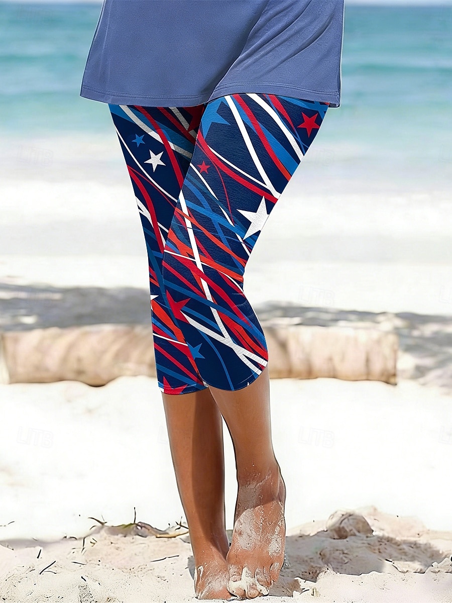 amerikansk uavhengighetsdag dame chinos leggings ferie mote avslappet legglange bukser med medium midje komfort myk komfortabel elastisk daglig ferie gate svart 2026 - $21.99 –P2