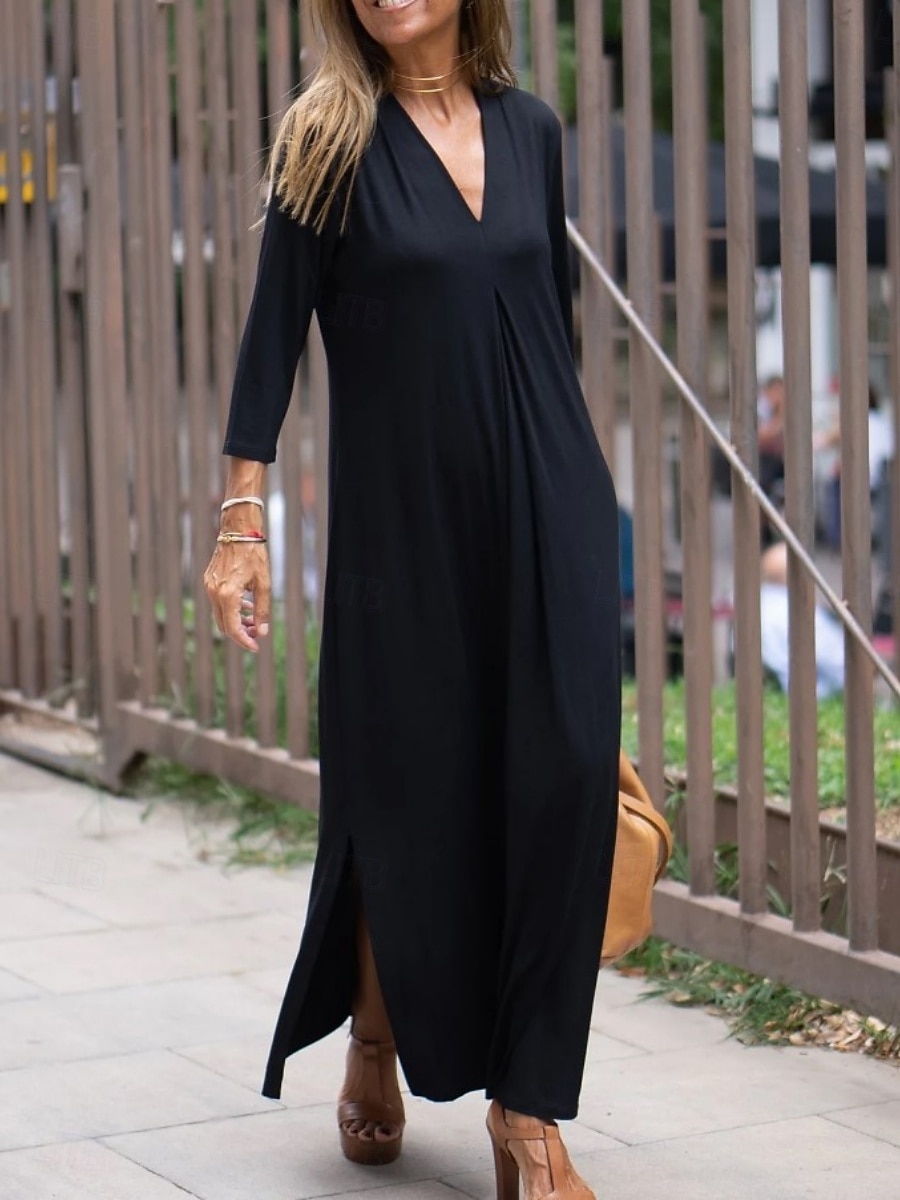 Mulheres Vestido Longo Vestido casual Elegante Moda Moderno Ao ar livre Férias Para Noite Normal Tecido Manga Curta Decote V Preto Laranja Verão Primavera de 2026 por $25.99 –P2