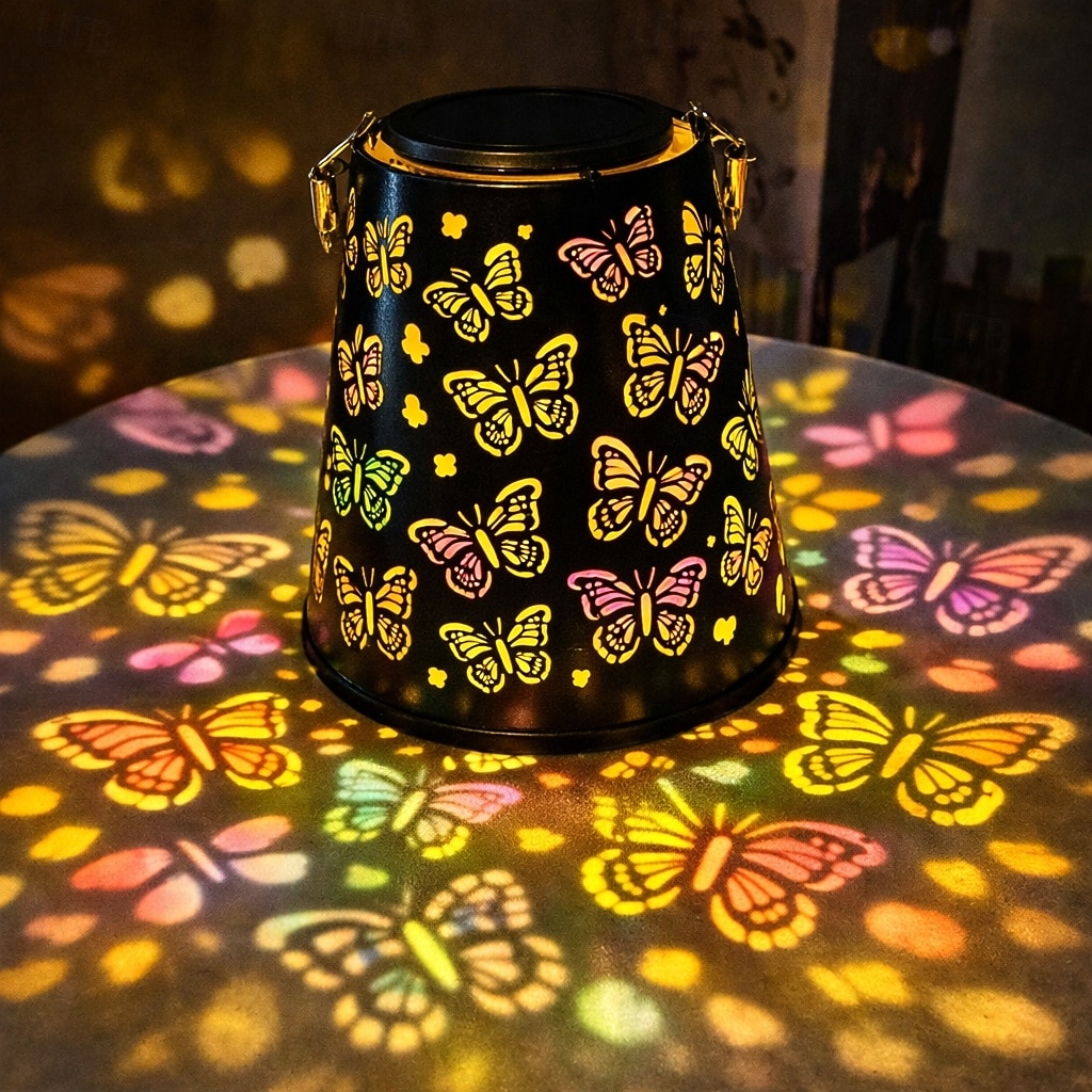 Farol solar exterior impermeable colgante, diseño retro hueco con proyección de mariposa, decoración LED para jardín, patio, regalo para mujeres, mamá y abuela. 2026 - $32.59 –P1