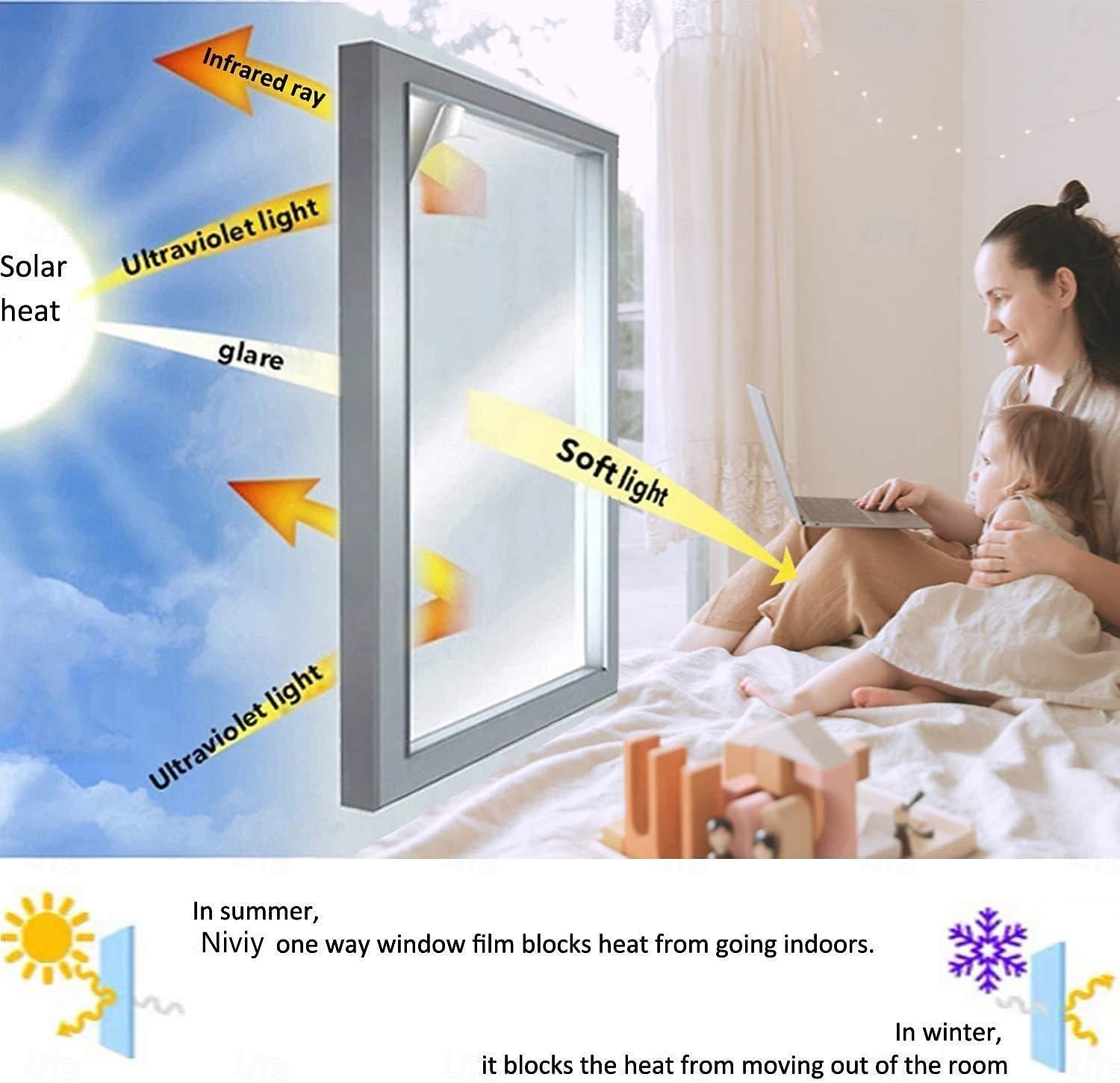 yksisuuntainen ikkunakalvo, ikkunan tummennus kotiin työkaluilla, staattinen tarra irrotettava, UV-auringon lämpöä estävä heijastava peilikalvo, näe ulos, ei sisään, hopea 2026 - $11.49 –P2