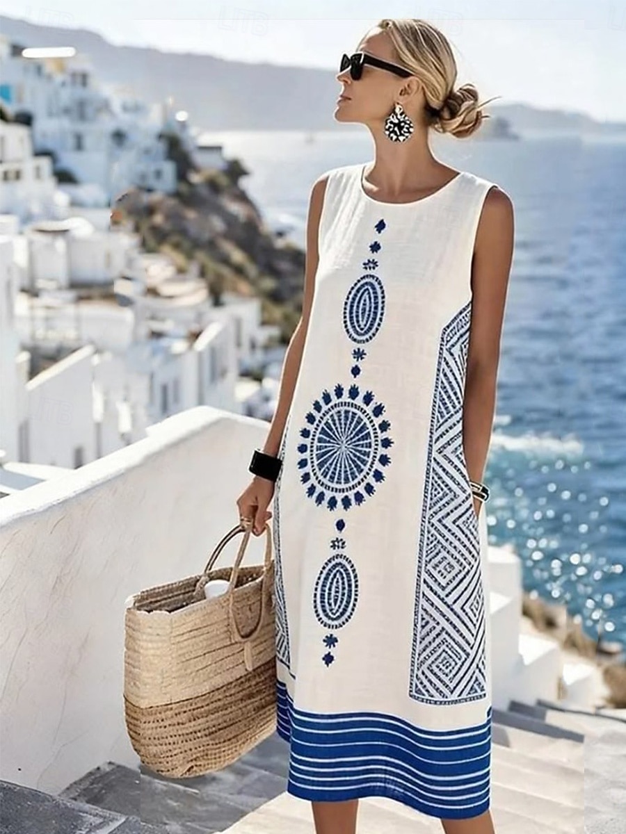 Γυναικεία Μίντι φόρεμα Φόρεμα ριχτό Φόρεμα για τον ήλιο Φόρεμα σε γραμμή Α Διακοπές Καθημερινό Μπόχο Παραλία Εξόδου Χαλαρή Εφαρμογή Γραφική Γεωμετρικό Αμάνικο Λαιμόκοψη 2026 - $37.99 –P6