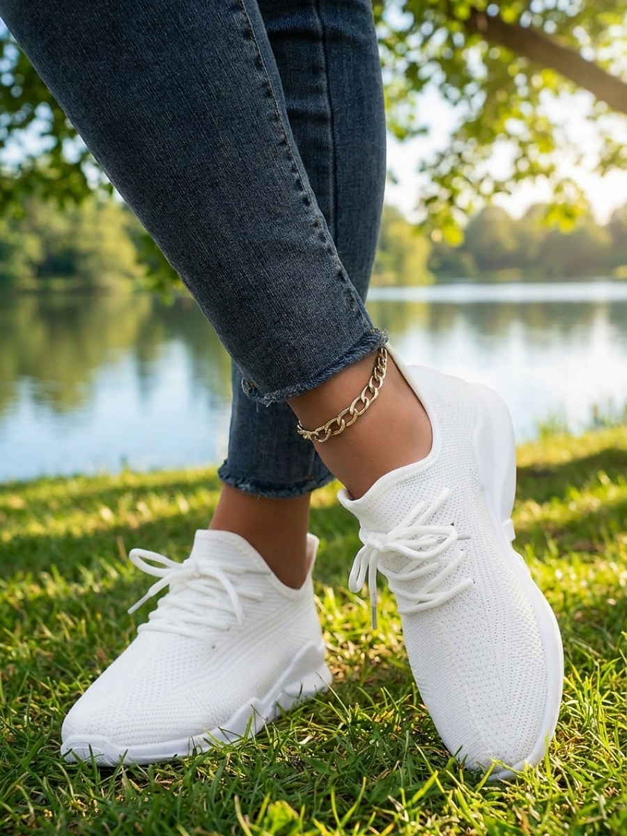 Women's White Knit Sneakers – Lightweight Breathable Lace-Up Design Sport Shoes, Casual Walking Shoes for Gym, Travel and Everyday Wear 2026 - $24.99 –P3