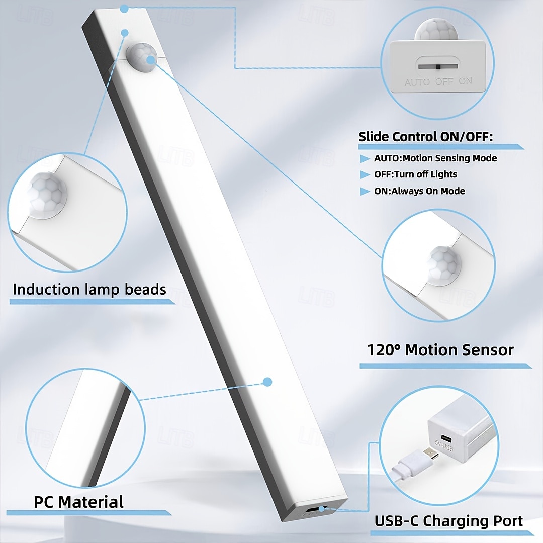 6 Pcs Magnetic Smart Motion Sensor USB Rechargeable Cabinet Lights, 3-Color Dimmable, 3 Lighting Modes, LED Strip Lights for Indoor, Bedroom, Hallway, Bathroom, Cabinets, Staircase, 10/20/30cm 2026 - $23.99 –P2