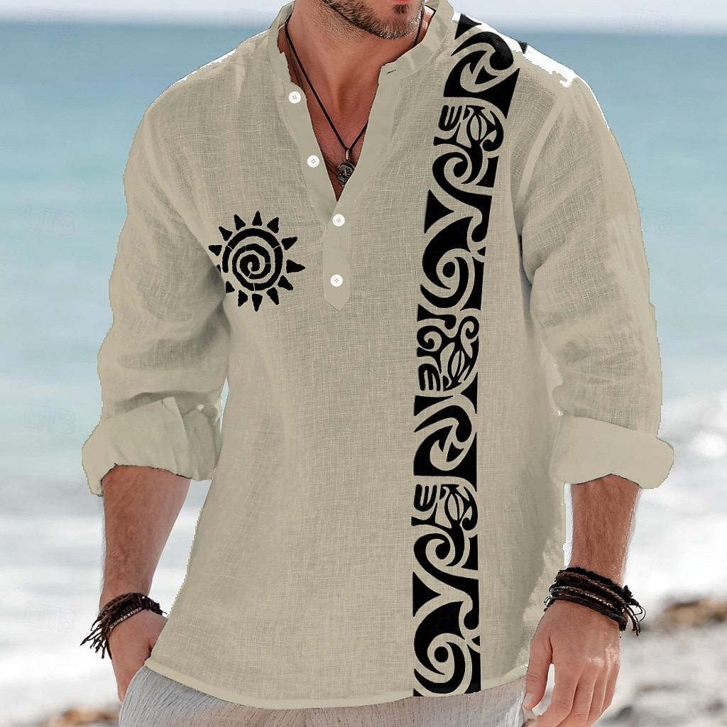 Homens polinésio Étnico Totem do Sol Camisa Social camisa de botão Camisa Henley Manga Longa Vintage retrô Tribal Casual Férias Verão Primavera Colarinho Mandarim Colarinho Clerical Impressão 3D de 2026 por $27.99 –P4