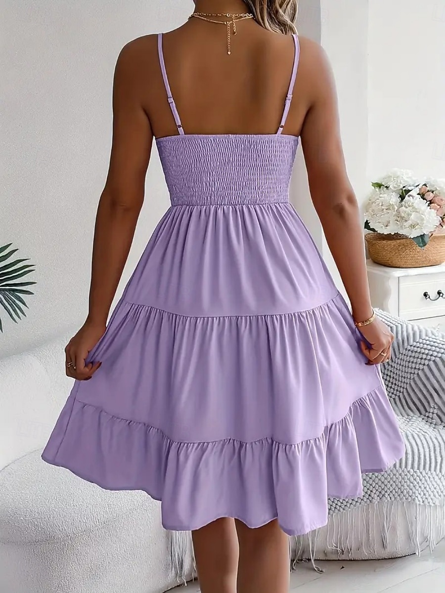 Women's Knee Length Dress Sundress Casual Dress Slip Dress Elegant Fashion Modern Outdoor Vacation Going out Regular Fit Plain Sleeveless Straps Black Yellow Pink Purple Summer Spring 2026 - $26.99 –P17