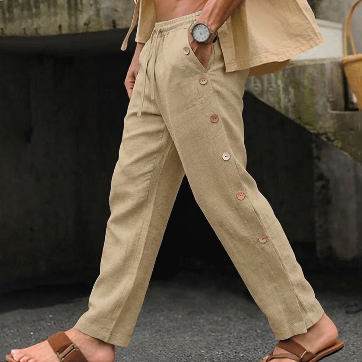 Per uomo Pantaloni di Lino Pantaloni Estivi Coulisse Elastico in vita Bottone laterale Semplice Confortevole Traspirante Lunghezza intera Casuale Quotidiano All'aperto Vacanza Classico Nero Bianco del 2026 a $29.99 –P10