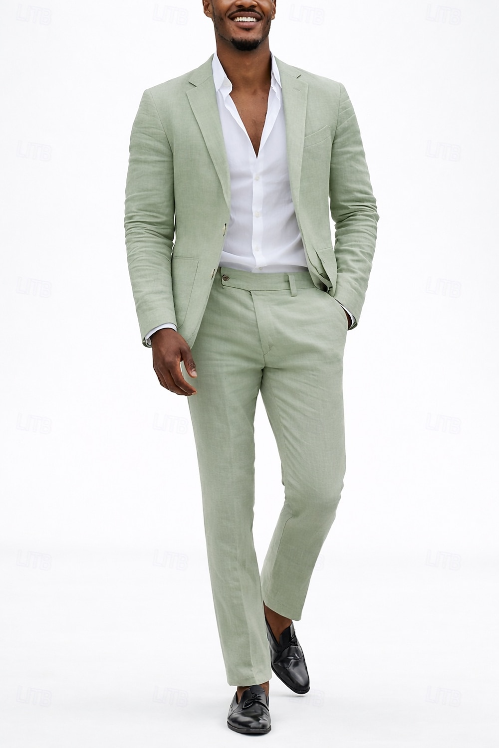 Men's Linen Suits Beach Wedding White Sky Blue Spring & Summer Suit Notch Lapel Formal Solid Colored Slim Fit 2 Piece Single Breasted Two-buttons 2026 - $119.99 –P1