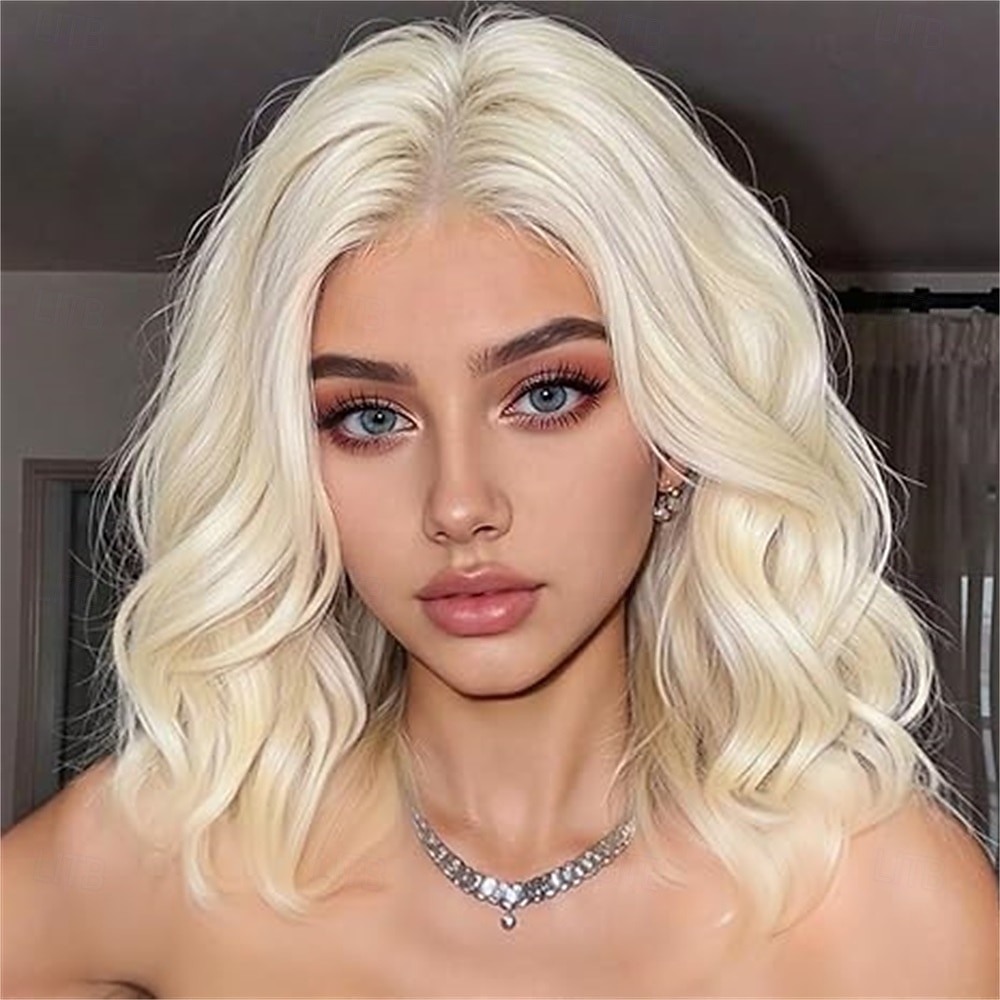 Peruca preta natural de 35 cm (14 polegadas) para mulheres - peruca ondulada na altura dos ombros com risca ao meio, corte bob ondulado natural em fibra sintética resistente ao calor, ideal para uso de 2026 por $31.99 –P3