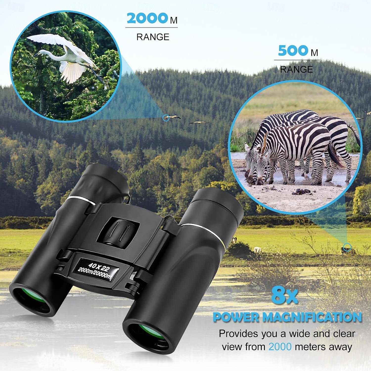 Prismáticos compactos 40x22 para adultos y niños, prismáticos de bolsillo HD de alta potencia con prisma Bak4 y lente FMC, prismáticos plegables e impermeables para observación de aves, conciertos, 2026 - $19.99 –P7