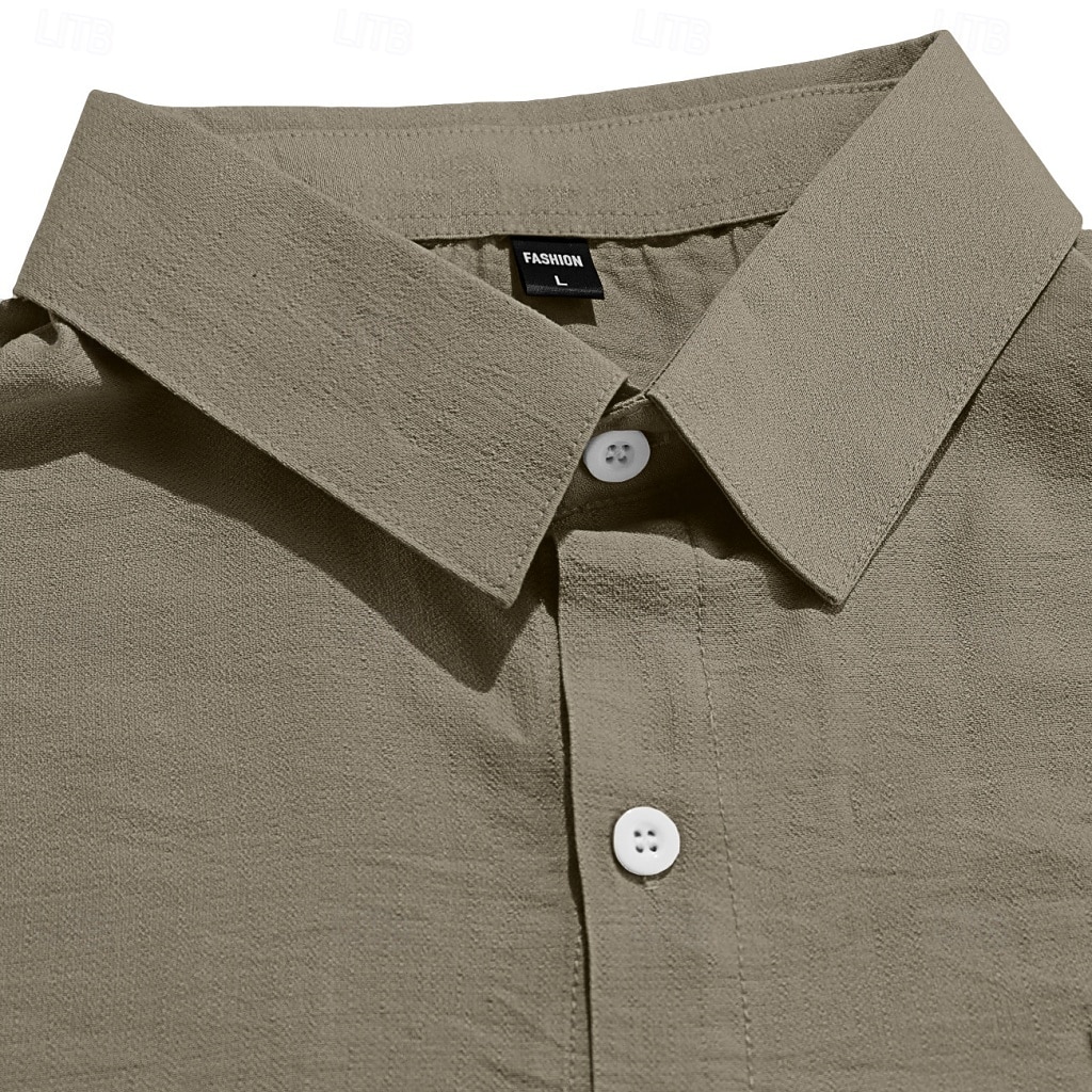 Per uomo Camicia Camicia di lino Camicia con Bottoni Tinta unica All'aperto Vacanza Nero Bianco Verde chiaro Verde scuro Manica Corta Colletto a Camicia Estate Primavera Abbigliamento Tasca del 2026 a $25.99 –P3