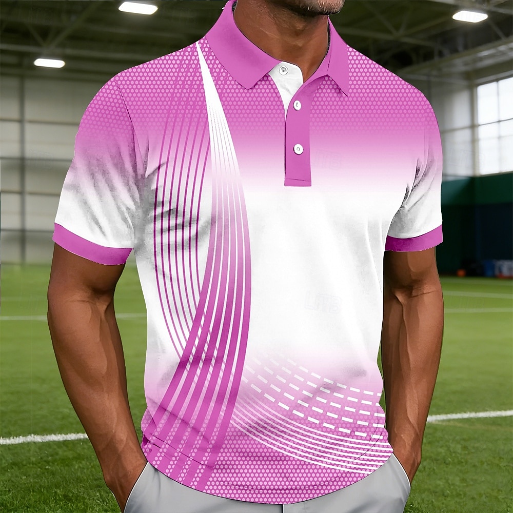 Men's Geometic Line Polo Shirts Short Sleeve Polo Shirts Collared Shirts Casual Athleisure Buttons Spring & Summer Blue Pink Purple 2026 - $22.99 –P2