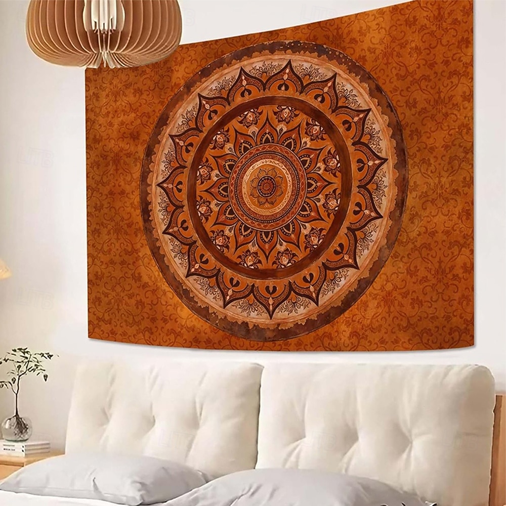 Tapeçaria de parede mandala boêmia em tons de laranja queimado, com intrincado medalhão floral, arte étnica tribal boho para decoração de casa, sala de estar, quarto ou escritório. de 2026 por $20.99 –P9