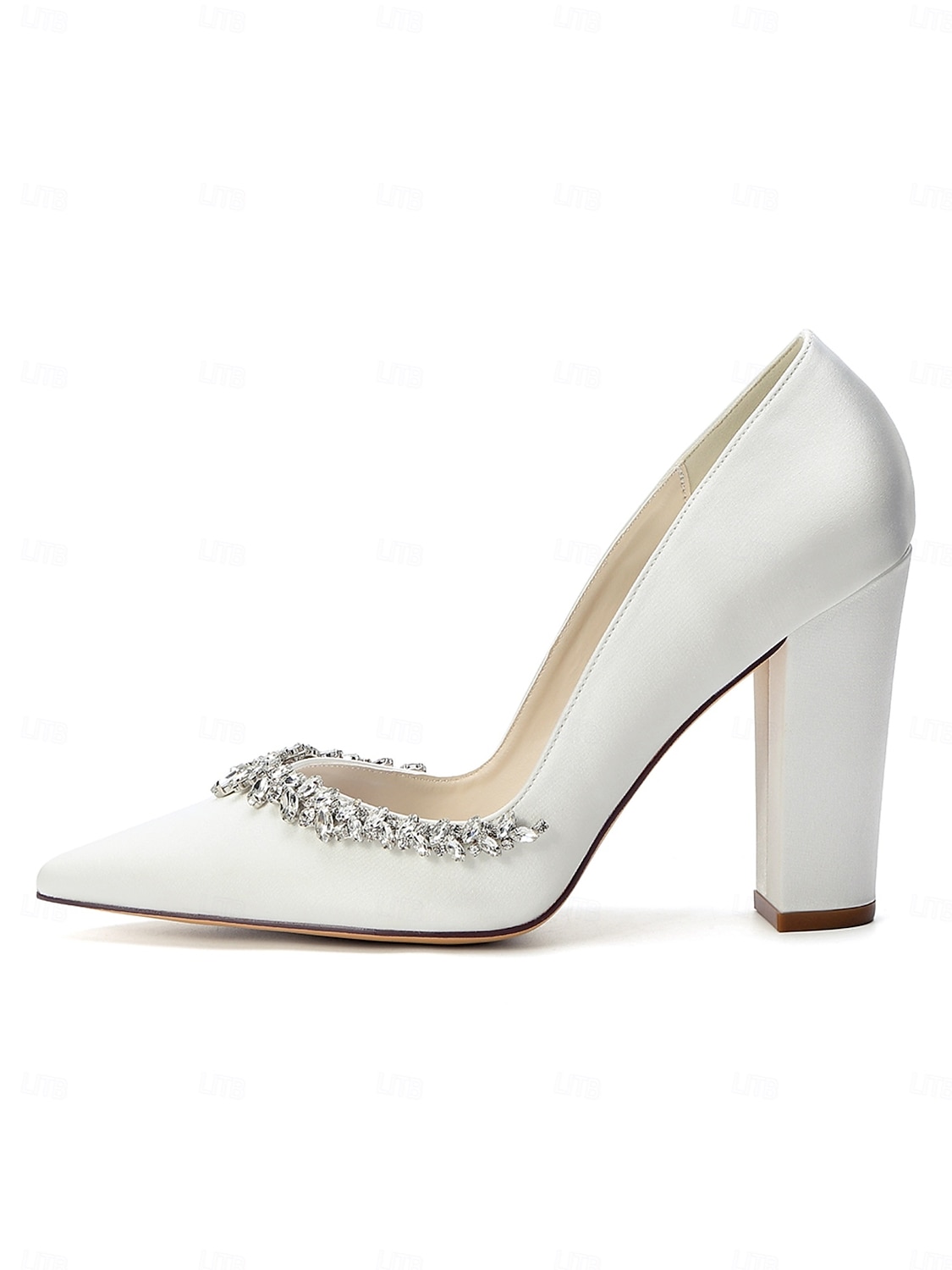 Women's Nude Chunky Heeled Wedding Shoes with Crystal Detail - Elegant Bridal Heels for Garden Weddings 2026 - $64.99 –P5