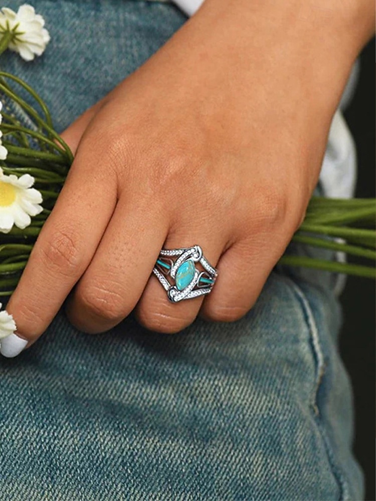 Bohemisk turkos ring för kvinnor – legering, flera storlekar, perfekt för vardagskläder och strandsemesterstil 2026 - $9.99 –P2