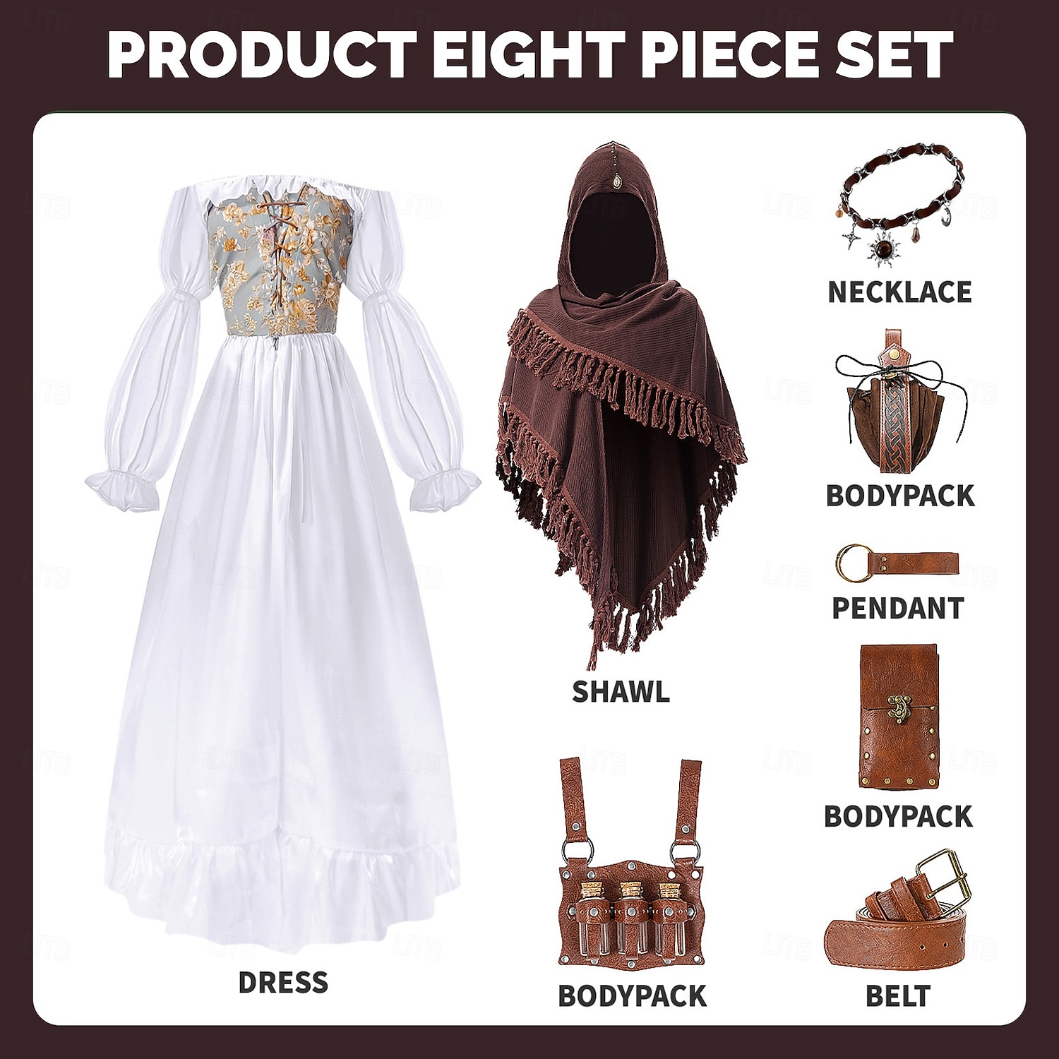 Set Retrò Vintage Medievale Rinascimento Lunghezza al pavimento Vestito Accessori Scialli con accessori Lunghe Strega Ranger Ricamato Costume Per donna Halloween Carnevale Feste Mascherata Festa a del 2026 a $88.99 –P3