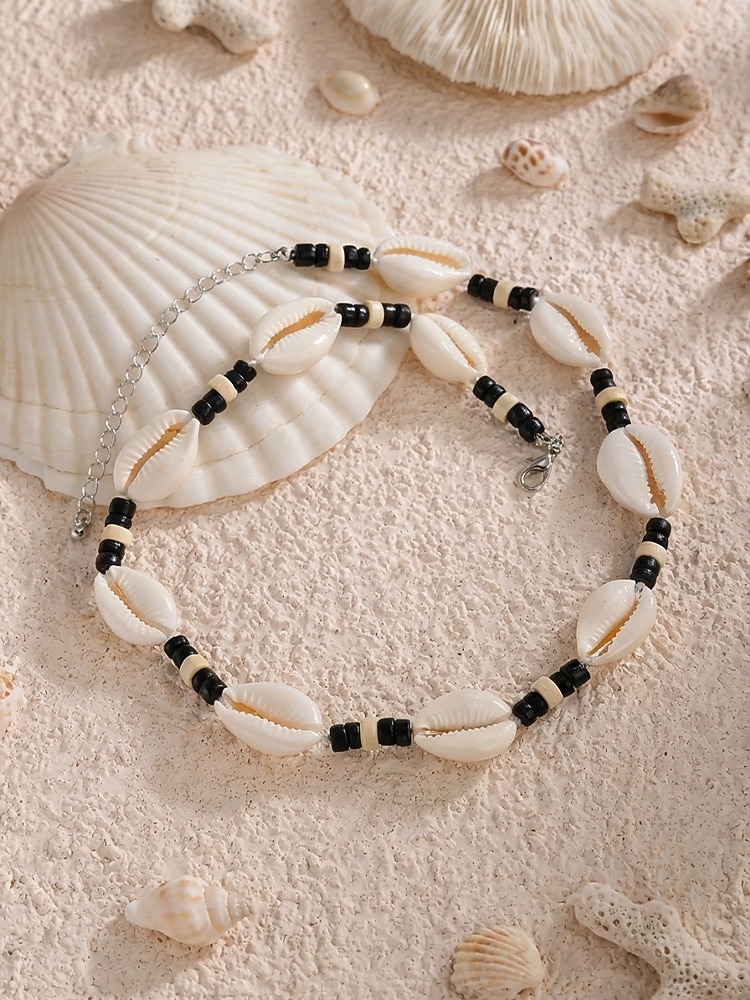Herrhalsband med träpärlor och snäckor i bohemiskt material, smycken för strandsemester och vardagsaktiviteter, lätt justerbart tillbehör för resor och sommarkläder 2026 - $9.99 –P5