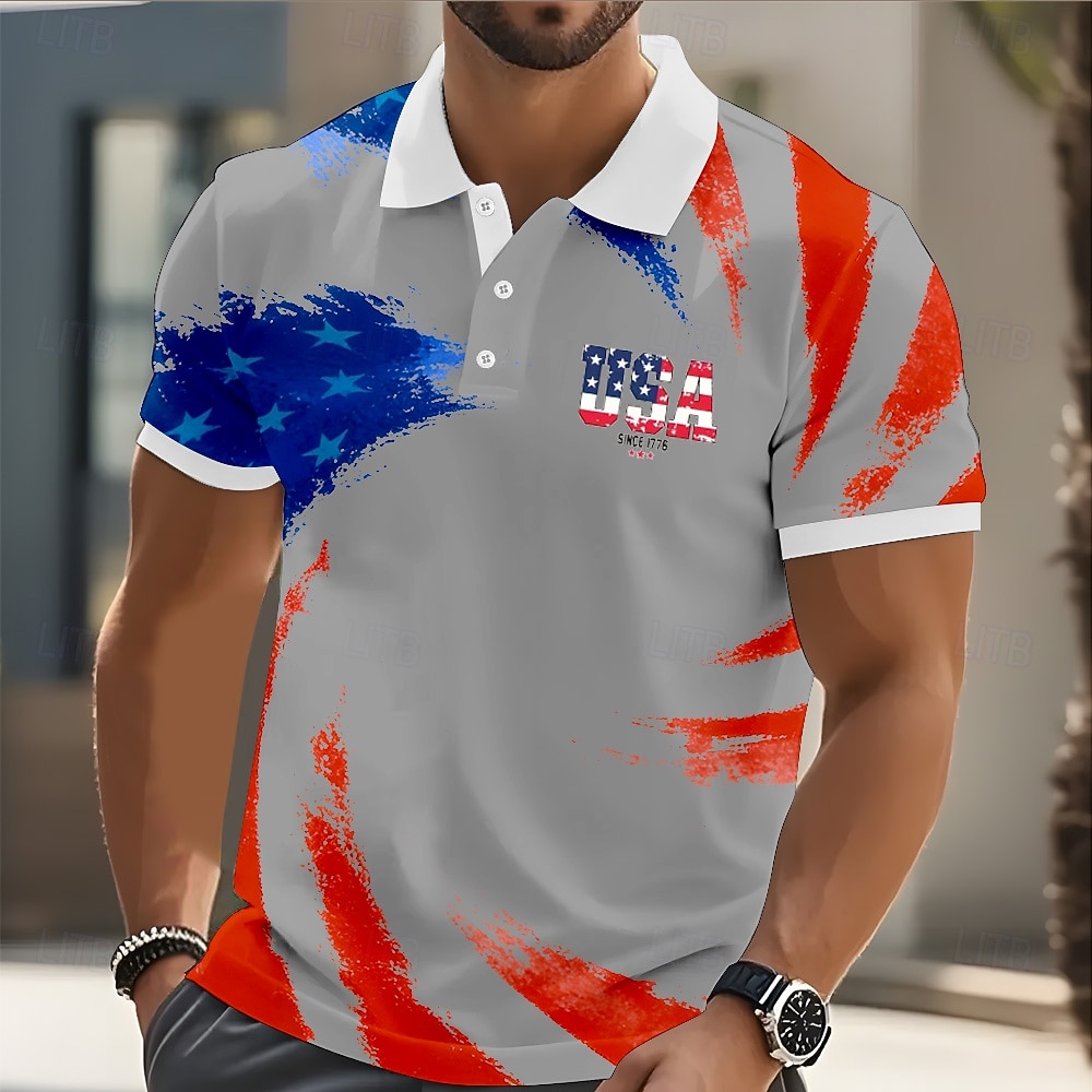 4 luglio 2026 250° Per uomo Bandiera Americana Polo Manica Corta Magliette polo Bavero Casual Athleisure Bottoni Primavera & Estate Blu Bianco Viola del 2026 a $22.99 –P4