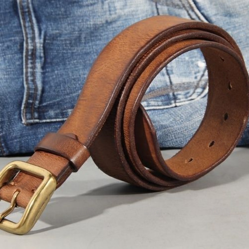 Hombre Cinturón Hebilla automática Cobre Cuero Vintage Ropa de calle Ocio Color sólido Rojo tinto Negro Diario Exterior Negocio Formal Cinturón de Cintura 2026 - $43.99 –P2