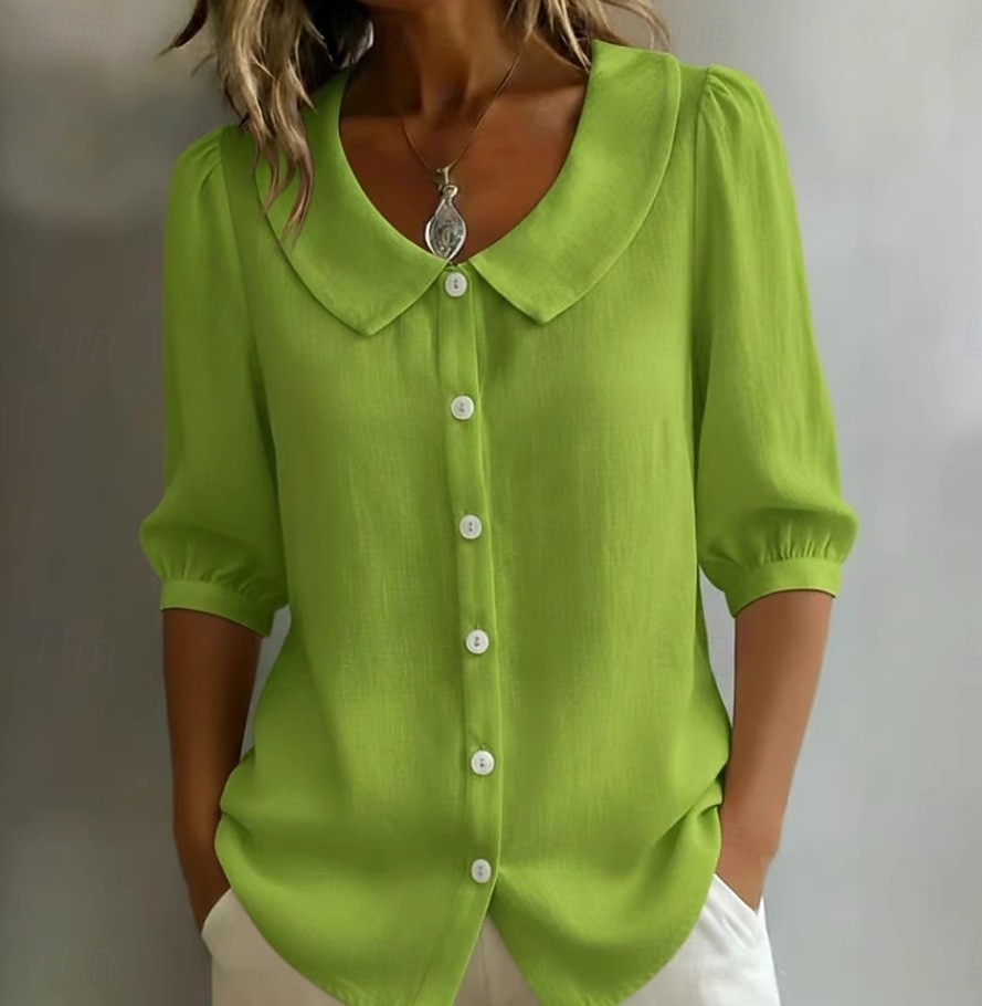 Damen Hemd Vintage Stilvoll V Ausschnitt Schulterfrei Lange Oberteile Täglich Arbeit Ferien Blau Schwarz Weiß Gelb Rote Sommer Frühling 2026 - $11.99 –P12