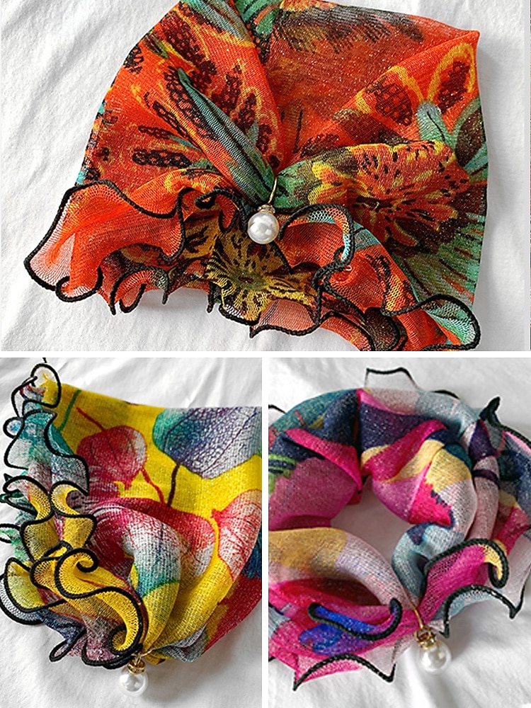 sciarpa in chiffon di poliestere in stile bohémien da donna, stampe floreali multicolori, fascia versatile, perfetta per l'abbigliamento casual quotidiano e le vacanze al mare del 2026 a $9.99 –P10