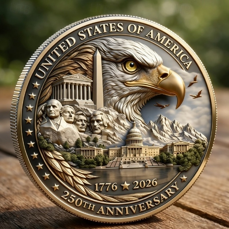 U.S 250th Anniversary Commemorative Coin 1776-2026, Collectible American Freedom Souvenir, Patriotic Eagle & Star Design, Centennial Keepsake Gift 2026 - $19.99 –P1