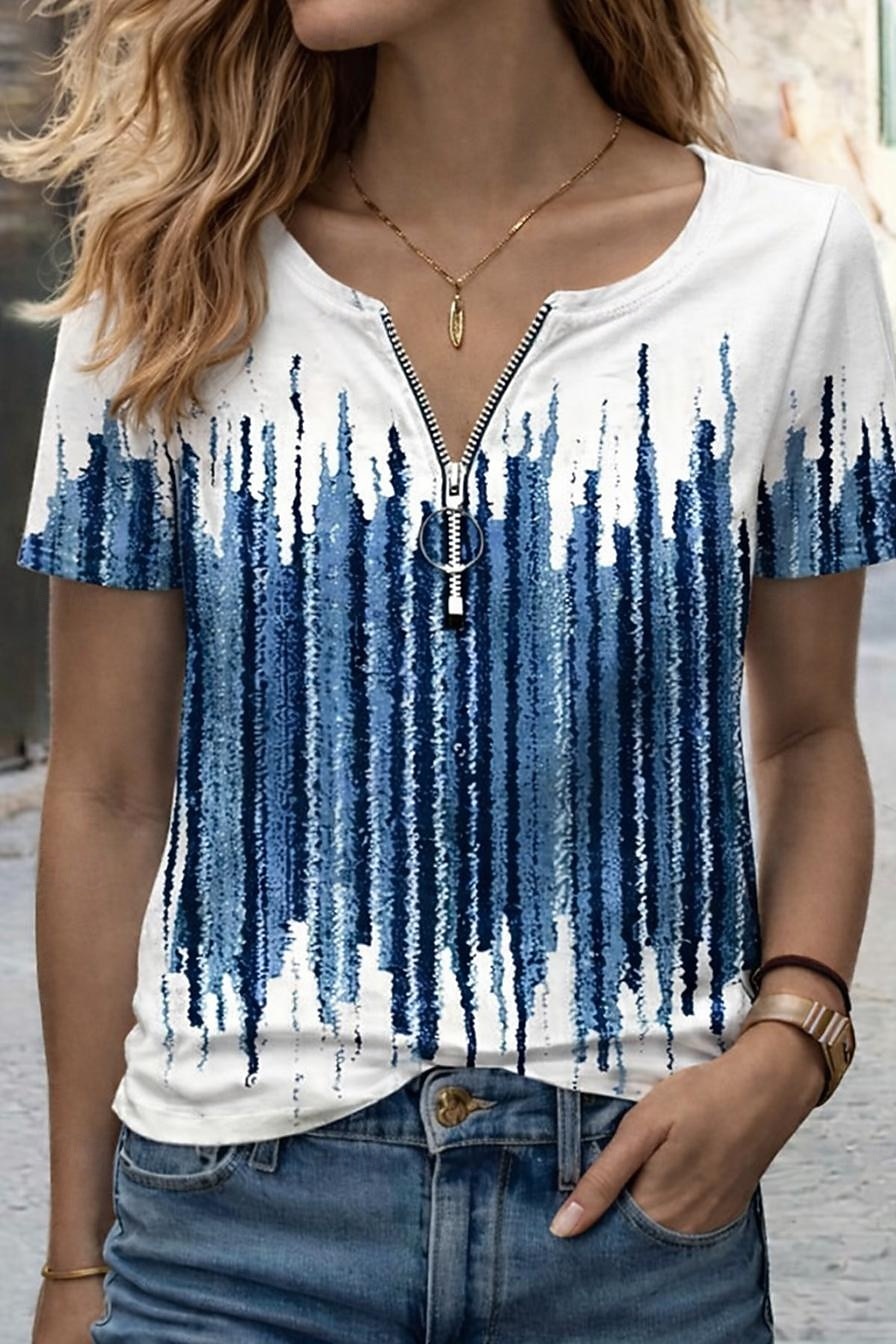Damen T Shirt Reißverschluss Viertel Postleitzahl Grafik Geometrisch Farbblock Tropisch Hawaiianisch Stilvoll Kurzarm Rundhalsausschnitt V Ausschnitt Normale Oberteile Täglich Sport Ausgehen Wei 2026 - $21.99 –P1