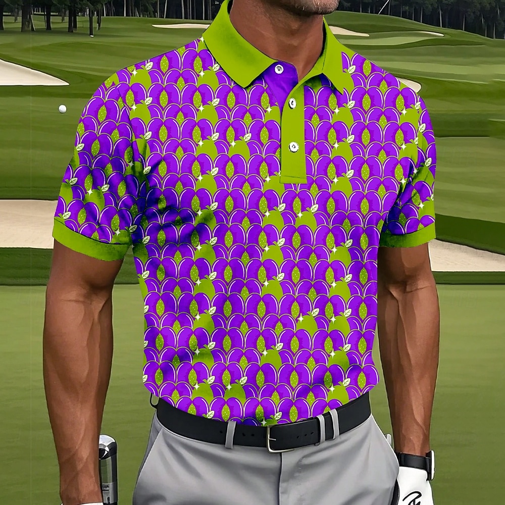 Męskie Geometryczny Golf Koszulki sportowe polo Krótki rękaw Koszulki polo Koszule z kołnierzykiem Codzienny Athleisure Guziki Lato Niebieski Fioletowy Pomarańczowy 2026 - $22.99 –P4