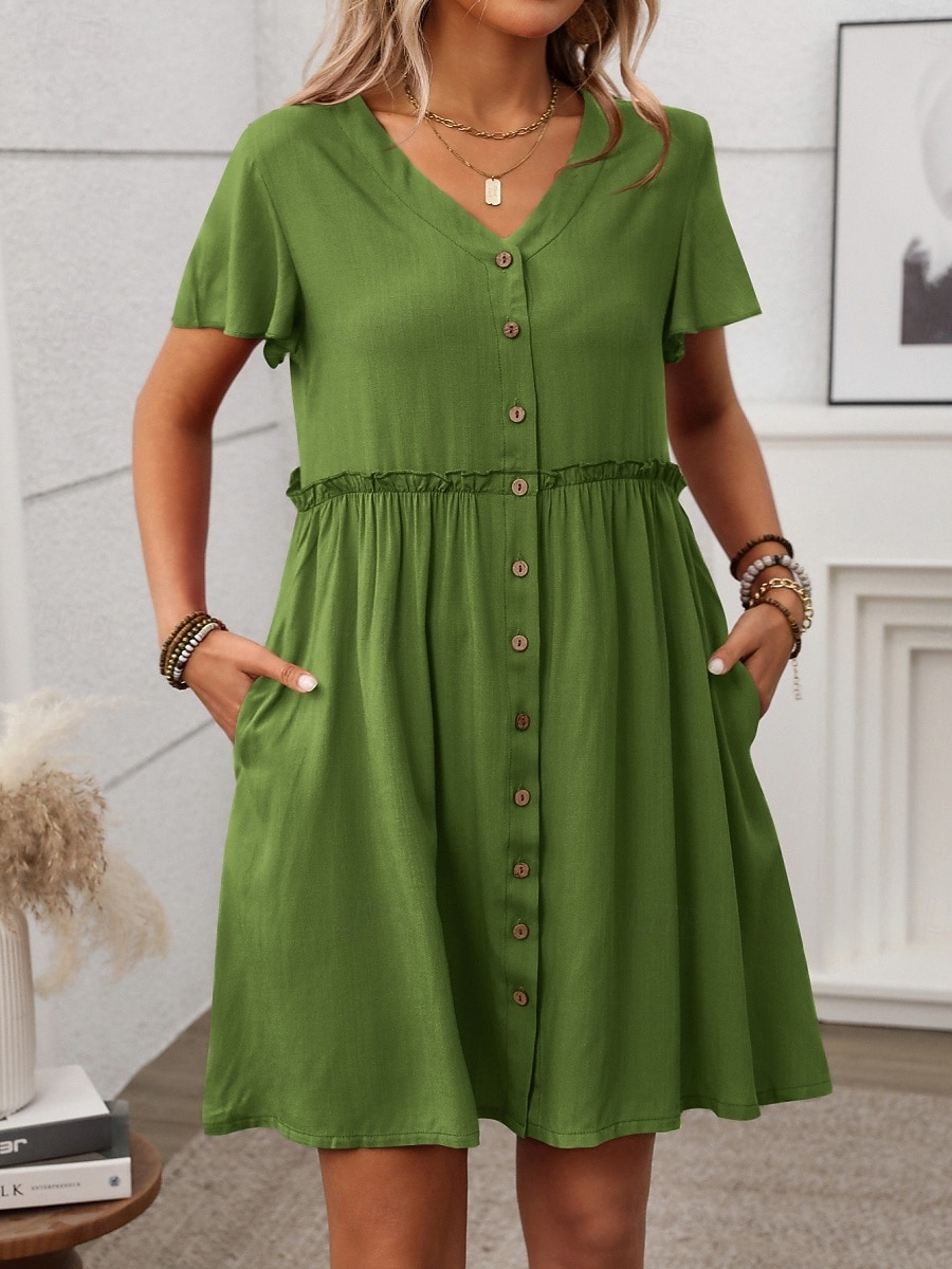 Mulheres Minivestido vestido de praia Vestido casual Elegante Moda Moderno Ao ar livre Férias Para Noite Normal Tecido Manga Curta Decote V Preto Vinho Azul Marinha Verde Verão Primavera de 2026 por $26.99 –P2