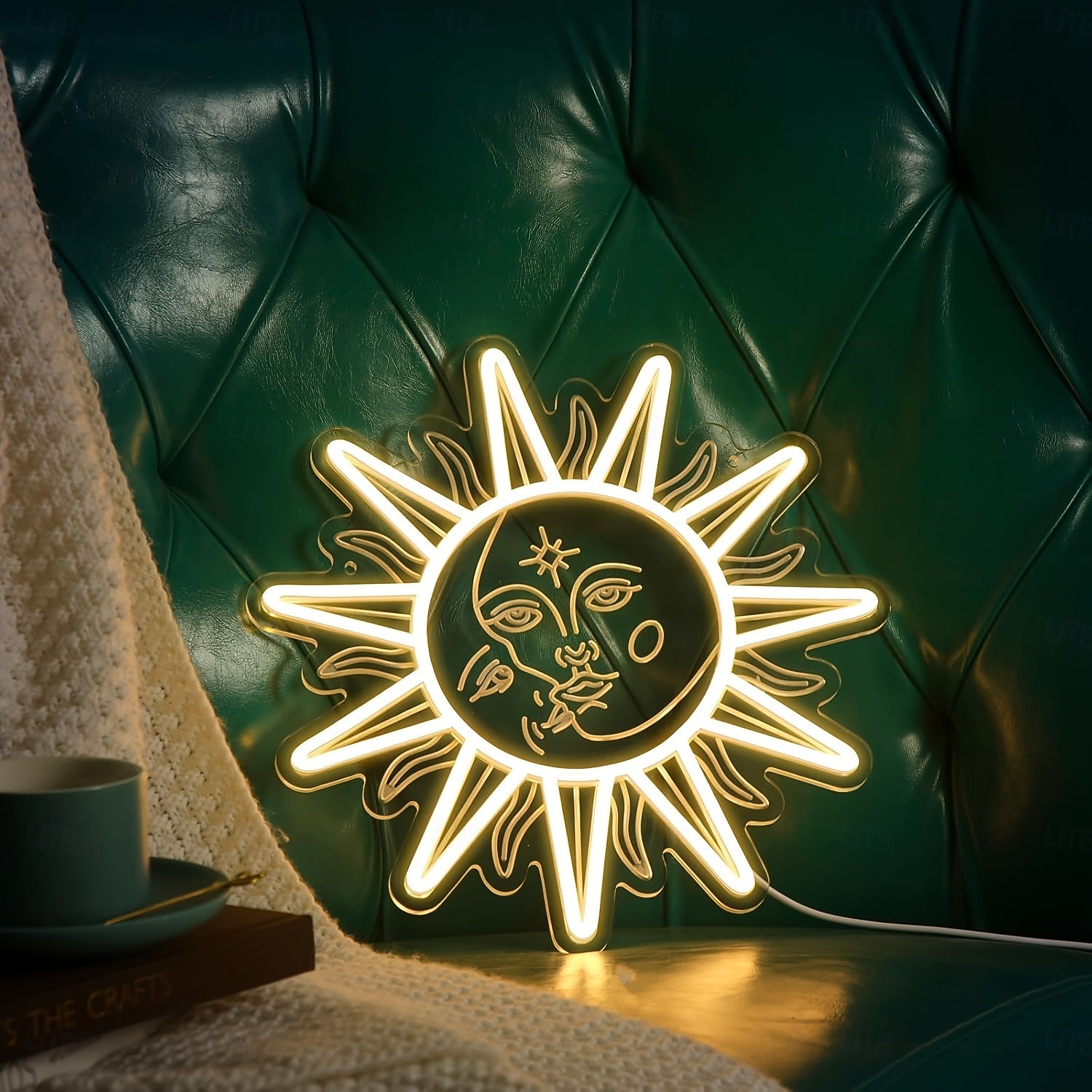Letrero de pared LED de neón con diseño de sol y luna, luz cálida, alimentado por USB, regulable, 32x32 cm, lámpara LED decorativa para dormitorio, sala de estar, sala de juegos, fiesta, bar, cueva de 2026 - $41.99 –P1