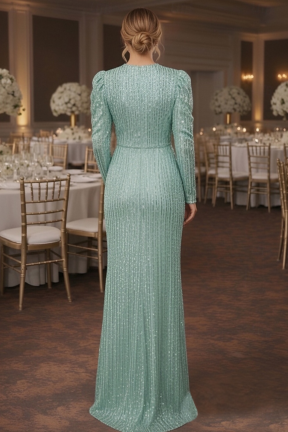 Tubino Colonna Lunghezza al pavimento Abito da invitata a nozze Abito Formale Abito da sera Abiti da Ballo Elegante Manica Lunga Girocollo Balli di fine anno Formale Con Paillettes con Glitter del 2026 a $149.99 –P2