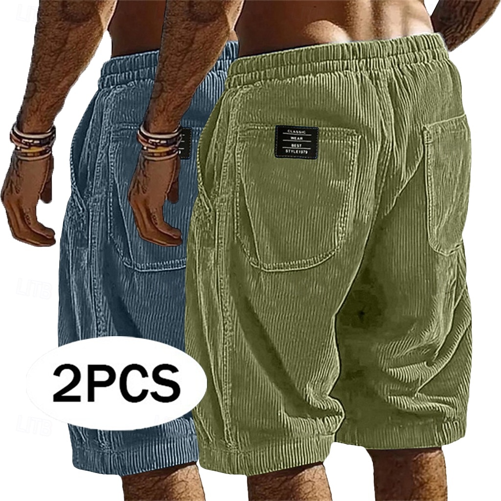 Herren Shorts Freizeitshorts Cordshorts Tasche Elastischer Bund Einfach Komfort Atmungsaktiv Über dem Knie Lässig Outdoor Strand Urlaub Mode Schwarz + Khaki Armeegrün+Grau Mikroelastisch 2026 - $35.99 –P6