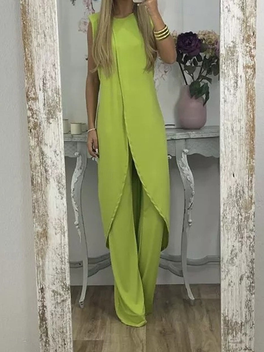 Women's Pants Sets Sleeveless Round Neck Plain Ruched Patchwork Elegant Fashion Streetwear Casual Daily Outdoor Black Red Purple Summer Loose Fit 2026 - $29.99 –P9